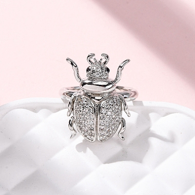 Brass Micro Pave Cubic Zirconia Adjustable Open Cuff Rings for Women RJEW-A072-01D-P-1