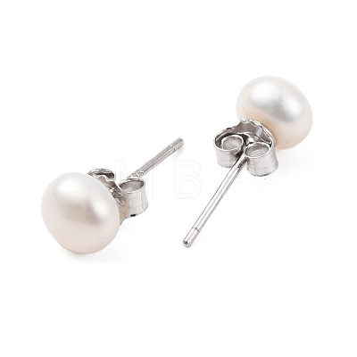 Natural Pearl Round Bead Stud Earrings EJEW-E298-01C-01P-1