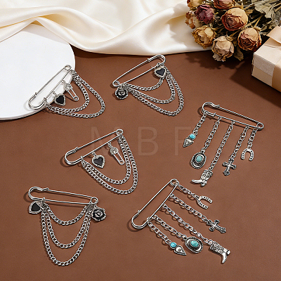 6Pcs 3 Stylesc Alloy Safety Pins JEWB-HY0001-66B-1