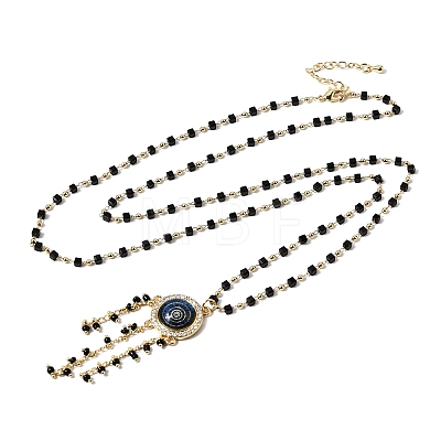 Boho Brass Resin Layered Tassel Evil Eye Pendant Necklaces NJEW-L014-02G-1