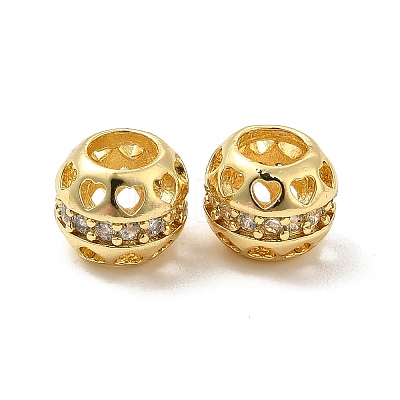 Hollow Brass Micro Pave Clear Cubic Zirconia European Style Beads KK-E068-VB486-1