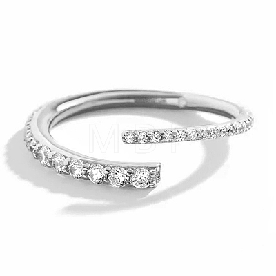 925 Sterling Silver Single Open Cuff Ring with Cubic Zirconia QF9516-2-1