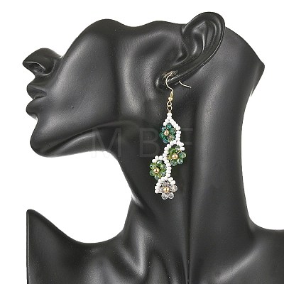 Flower Glass Seed Beaded Dangle Earrings EJEW-MZ00775-02-1