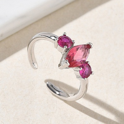Brass Micro Pave Cubic Zirconia Cuff Open Rings for Women RJEW-L343-14P-01-1