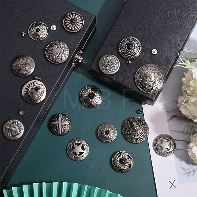 CHGCRAFT 15 Sets 15 Styles Eagle/Star/Flower Pattern Alloy & Imitation Turquoise Craft Solid Screw Rivet FIND-CA0008-73-1