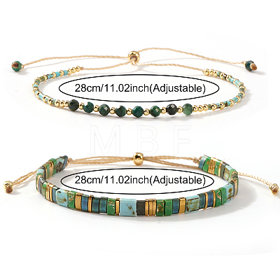 2Pcs 2 Styles Natural Fuchsite & Glass & Iron Braided Bead Bracelet Sets VQ5564-1