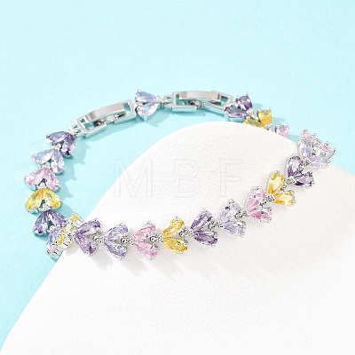 Platinum Tone Brass Micro Pave Cubic Zirconia Tennis Bracelets BJEW-B160-13P-1