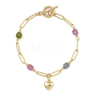 Brass Heart Charm Bracelets BJEW-JB13880-1