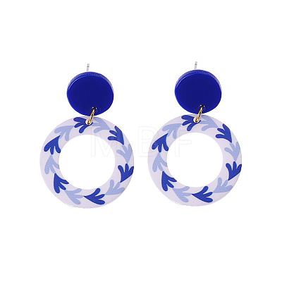 Acrylic Blue and White Porcelain Printed Dangle Stud Earrings FS-WG917E7-03-1