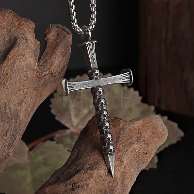 Halloween Alloy Skull Cross Pendant Necklaces for Men WG7ADC0-01-1