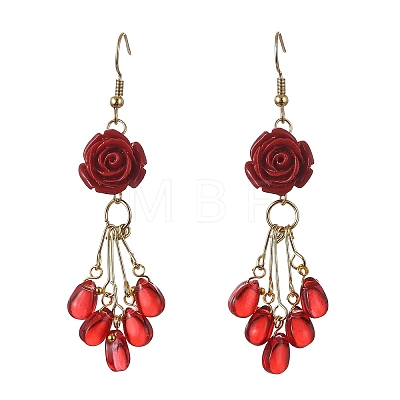 Synthetic Coral & Glass Dangle Earrings for Women EJEW-JE07412-1