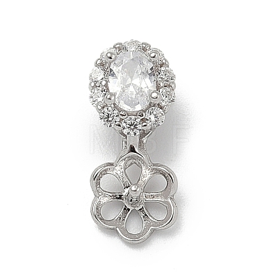925 Sterling Silver Pave Clear Cubic Zirconia Flower Pendant Bails STER-P068-01P-1