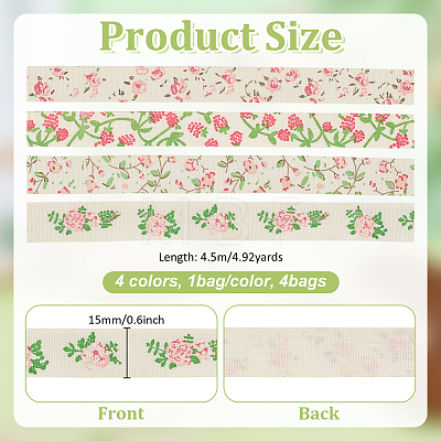 4Bags 4 Colors Printed Artificial Silk Ribbons OCOR-MA0001-82A-1