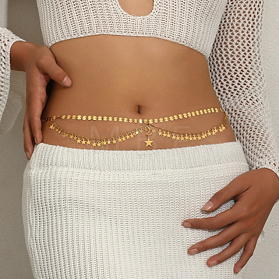 Iron Coin Link Star Tassel Chain Belts for Women WG036E3-01-1