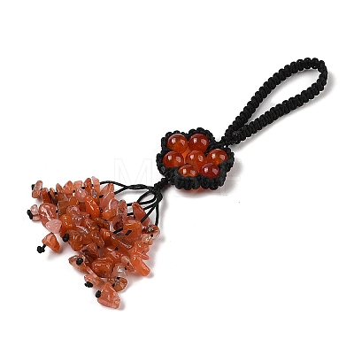 Flower Natural Agate Braided Thread Pendant Decorations HJEW-K046-04F-1