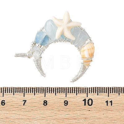 Ocean Natural Aquamarine Chip & Natural Spiral Shell Wire Wrapped Pendants PALLOY-TA00439-1