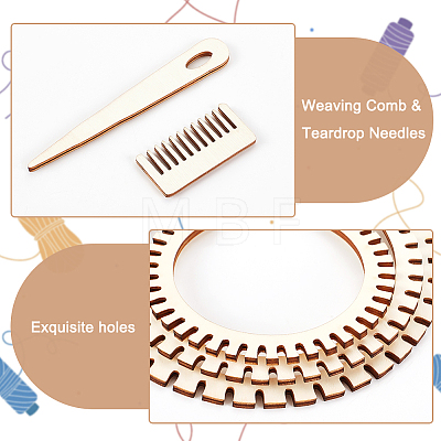 Gear Shape Wooden Cicular Weaving Loom Sets WOOD-WH0029-09-1