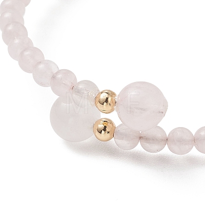 Natural Rose Quartz Beaded Cuff Bangles BJEW-JB13328-01-1