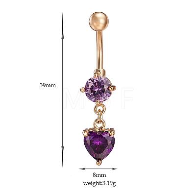 Real 18K Gold Plated Brass Rhinestone Heart Navel Ring Belly Rings AJEW-EE0001-56C-1