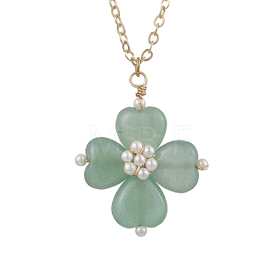 Natural Green Aventurine Clover Shamrock Pendant Necklaces NJEW-JN05170-02-1