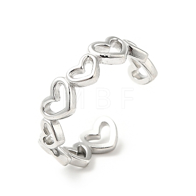 Non-Tarnish 304 Stainless Steel Heart Wrap Open Cuff Ring RJEW-C040-01P-1