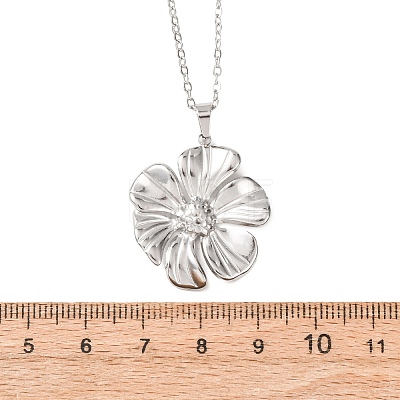 304 Stainless Steel Textured Flower Pendant Necklaces for Women NJEW-C117-01C-P-1