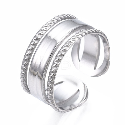 Non-Tarnish 304 Stainless Steel Triple Line Open Cuff Ring RJEW-T023-35P-1