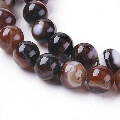 Natural Striped Agate/Banded Agate Beads Strands G-G582-8mm-45-1