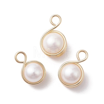 Natural Cultured Freshwater Pearl Copper Wire Wrapped Connector Charms PALLOY-JF02606-1