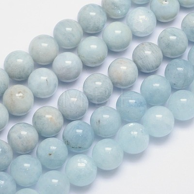 Natural Aquamarine Round Bead Strands G-I155-03-14mm-1