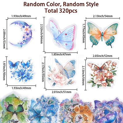 120Pcs 20 Styles PET Adhesive Waterproof Stickers Set STIC-SP0001-13-1