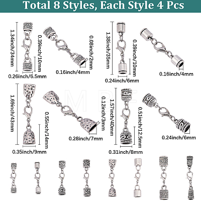 32Pcs 8 Styles Alloy Cord Ends HJEW-SC0003-12-1