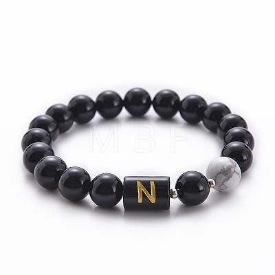 10MM Natural Black Onyx(Dyed & Heated) and Howlite Beaded Stretch Bracelets RH2290-14-1