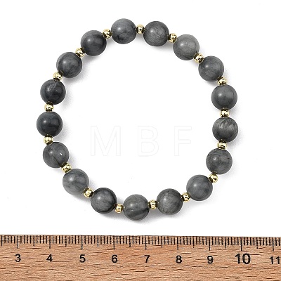 Natural Hawk's Eye & Brass Round Beads Stretch Bracelets for Women Men BJEW-JB13858-1