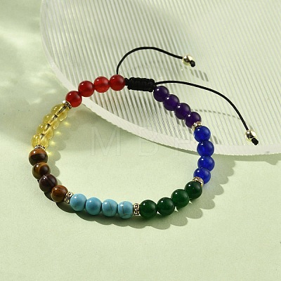 Natural & Synthetic Mixed Stone Round Braided Bead Bracelet BJEW-JB09861-1