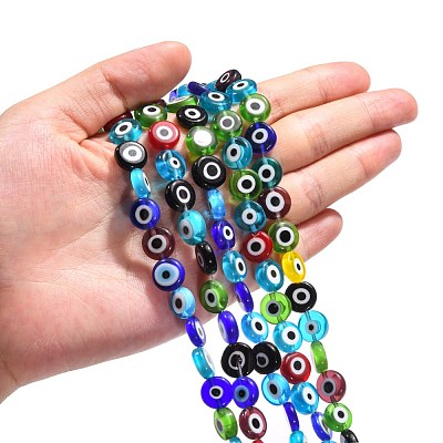 Handmade Evil Eye Lampwork Flat Round Bead Strands LAMP-L058-10mm-M-1