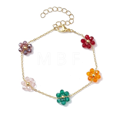 Glass Flower Links Bracelets & Necklaces Sets SJEW-JS01296-1