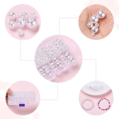 443Pcs 5 Sizes ABS Plastic Imitation Pearl Beads KY-YW0001-10-1