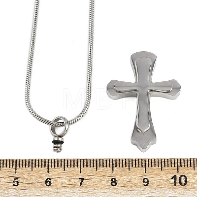 304 Stainless Steel Cross Pendant Pet Urn Ashes Necklaces NJEW-S455-02P-1
