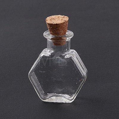 Hexagon Dollhouse Miniature Glass Cork Bottles Ornament AJEW-F058-01A-1