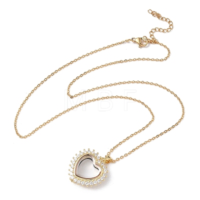 Brass Micro Pave Clear Cubic Zirconia and Glass Heart Locket Photo Pendant 304 Stainless Steel Chain Necklaces for Women NJEW-D341-01G-1