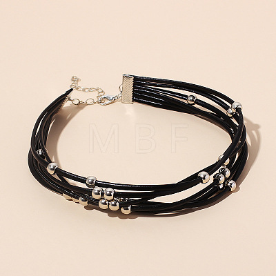 Alloy Round Bead PU Leather Multi-strand Choker Necklaces for Women WGA79C6-01-1