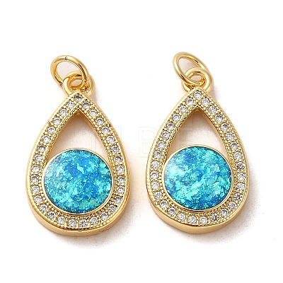 Brass Micro Pave Cubic Zirconia with Synthetic Opal Pendants KK-D096-09G-1