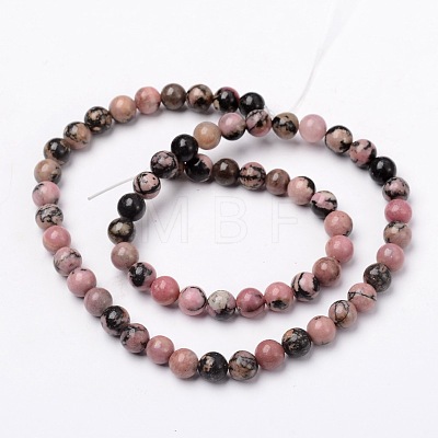 Natural Rhodonite Round Bead Strands G-N0120-17-6mm-1