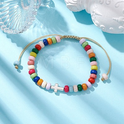 Colorful Rondelle Acrylic Braided Bead Bracelets BJEW-JB10339-02-1