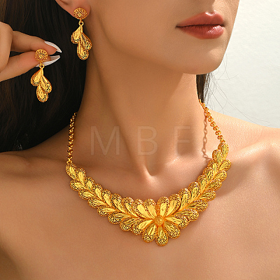 Middle Eastern Bride Brass Flower Necklace & Stud Earrings Sets for Women SX1464-1