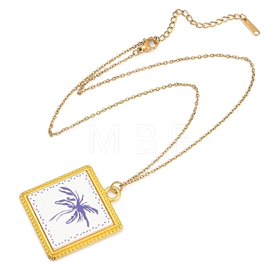 Ocean Theme Alloy Acrylic Coconut Tree Pendant 201 Stainless Steel Cable Chain Necklaces for Women NJEW-F369-01E-1