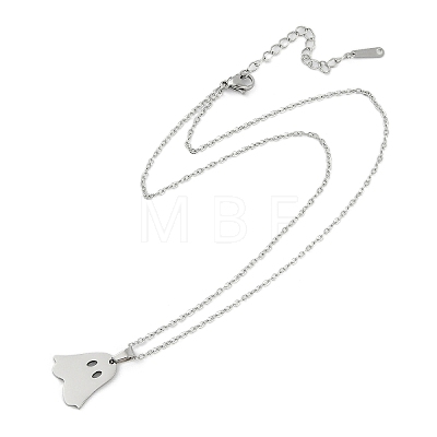 Halloween Series 202 Stainless Steel Cable Chain Ghost Pendant Necklaces NJEW-S005-01P-C-1