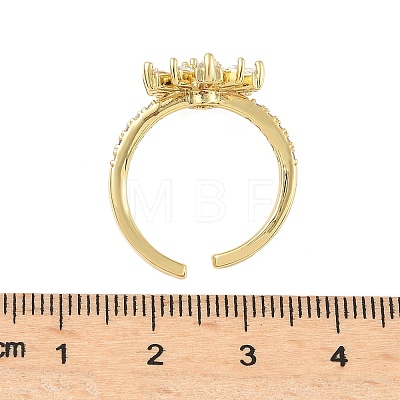 Flower Brass Micro Pave Cubic Zirconia Cuff Rings for Women RJEW-A069-01A-G-1
