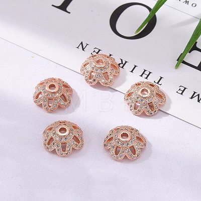 Eco-Friendly 6-Petal Flower Brass Micro Pave Cubic Zirconia Bead Caps LS-ZIRC-M098-01RG-FF-1